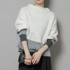 25AW ナノユニバース シャドーストライプニットプルオーバー