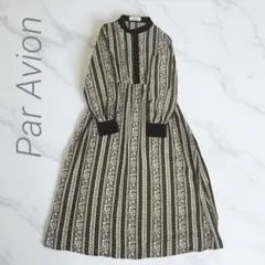 ParAvion ロングフレアワンピース Aライン ペイズリー長袖 黒パラビオン
