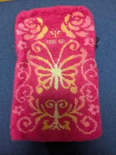 ANNA SUI アナスイ タオル地 ポーチ 蝶 バラ柄 ピンクのサムネイル