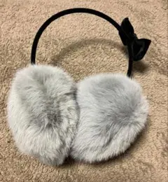 グレー ファー耳あて リボン付き