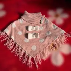 ピンクの水玉ポンチョ・マント95cm