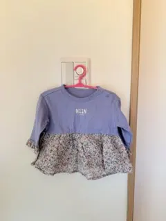 キッズ 長袖カットソー 花柄切り替え パープル 90cm