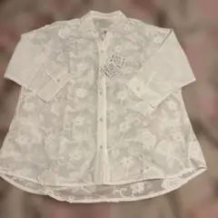 刺繍入りホワイト長袖シャツ