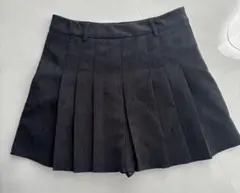 黒 コーデュロイ風 プリーツミニスカート
