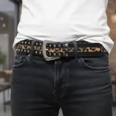 レオパード柄 ウエスタンベルト アメカジ Y2K 韓国風 グランジ ヒョウ柄