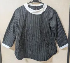 【美品】白黒のストライプ長袖シャツ 日本製 Mサイズ