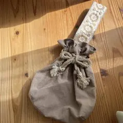 刺繍リボン巾着バッグ　ハンドメイド