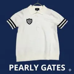 PEARLY GATES ニットポロ 半袖 白 ワッペン ロゴ 89 ゴルフ 1