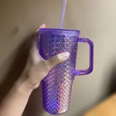 持ち手ストロー付きタンブラー パープル キラキラ 650ml