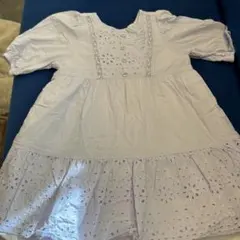 petit main 薄紫 刺繍 半袖ワンピース 100