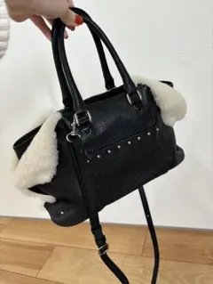 POTIOR 黒 レザー ファー ハンドバッグ