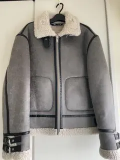 ZARA フェイクムートンジャケット L ボア フライトジャケット グレー