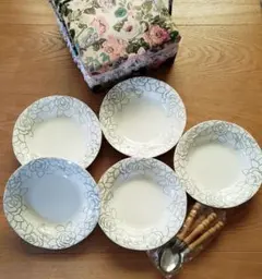 昭和レトロ 翠泉 カレー皿 スープ皿 食器 スプーン 収納 バスケット付き 新品