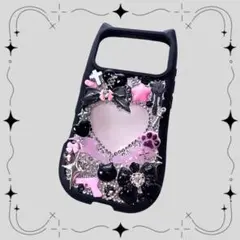 iPhone17proケース デコ電 猫耳 ピンク 黒 地雷系 量産型 病みかわ