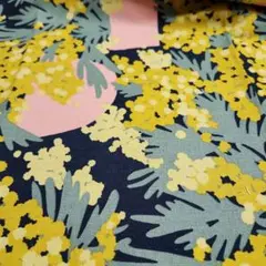コットンこばやし　う早この布　ミモザ柄　キャンバス　110×80