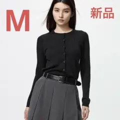 UNIQLO メリノリブクルーネックショートカーディガン　ブラック　黒　M