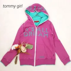 トミーガール　ジップアップパーカー　M　ピンク　緑　デカロゴ　Y2K　平成ギャル