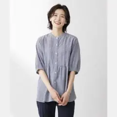 美品⚑ジェイプレス ラミーポプリン ピンタックブラウス ネイビー 