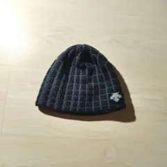 【希少レア】00s DESCENTE ビーニー 格子 チェック 黒 グレー