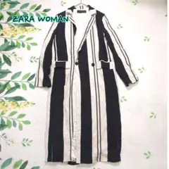 ZARA WOMAN ザラウーマン　白黒ストライプ　ロングコートのサムネイル