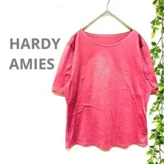 希少【HARDY AMIES】半袖Tシャツ　ピンク　ロゴ　ビジュー　綿100%のサムネイル