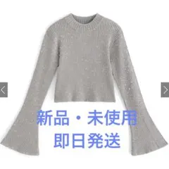 GRLラメニットフレアスリーブショート丈トップス