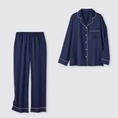 GU┊︎サテンパジャマ 上下セット ネイビー Ｌサイズ