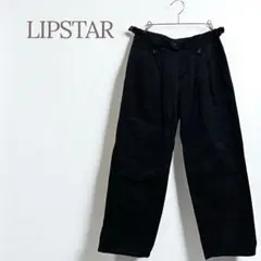 ★リップスター★メンズ タックワイドパンツ 黒 サイドベルト 綿100％