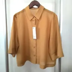 GU 半袖シアーシャツ マスタードイエロー XL