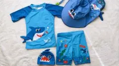 サメデザイン水着セット（Tシャツ・ショーツ・帽子）