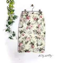 【レトロヴィンテージ】花柄タイトスカート(13)アイボリー 綿100% 膝丈
