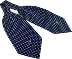 新同★オールドグッチシルクプリントアスコットタイ★四角小紋と馬具★紺グレーのサムネイル