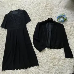 ブラックフォーマル ジャケット ワンピース L 礼服 カットワーク レース