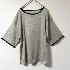 ボーダーボートネック 五分袖Tシャツ Lサイズ
