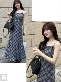 GRL チェック柄ギャザーリボンキャミソールワンピース dk1411