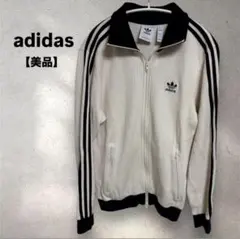 極美品 adidas ワッフルトラックジャケット アイボリー ブラック 刺繍ロゴ 新品L】アディダス刺繍トラックジャケット ジャージトップ