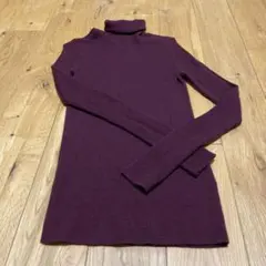 タートルネック リブニット セーター 長袖 パープル 無地