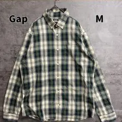 ギャップ 長袖BDシャツ チェック グリーン ネイビー イエロー M【9810