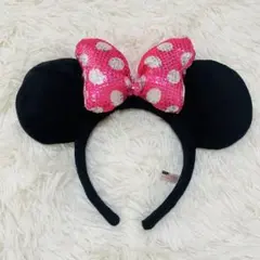 【訳あり】ディズニー ミニー スパンコール 水玉 カチューシャ ピンク