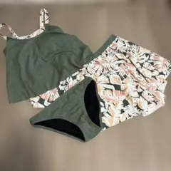ロキシー　オリーブグリーン 花柄 セパレート水着 Mサイズ
