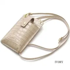 アイボリー クロコダイル風　 スマホ　ショルダーバッグ