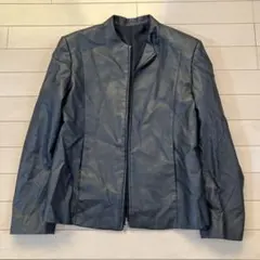 11.29 ノーカラーレザージャケット 本革 ダークグレー ビンテージ 古着