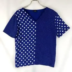 ポールスミス PS 半袖ブラウス M 水玉 ドット 切替デザイン ブルー 大きめのサムネイル
