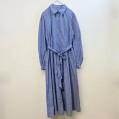 美品✨GU ジーユー シャツワンピース 長袖 ストライプ 水色 M