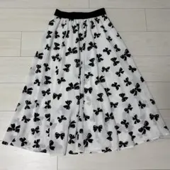 リボン柄フレアロングスカート サイズF