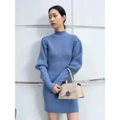 EMODA タックショルダーニットワンピース ブルー　FREE