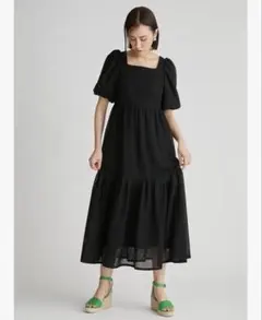 【美品】セルフォード スクエアネックフレアワンピース 36サイズ