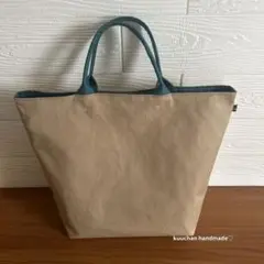 ハンドメイド紀州帆布キャメルとティールブルートートバッグ