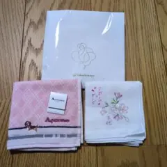 宇野千代　Aquascutum ピンク 犬刺繍 ハンカチセット