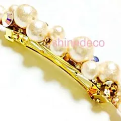 スワロフスキーとコットンパールのバレッタ